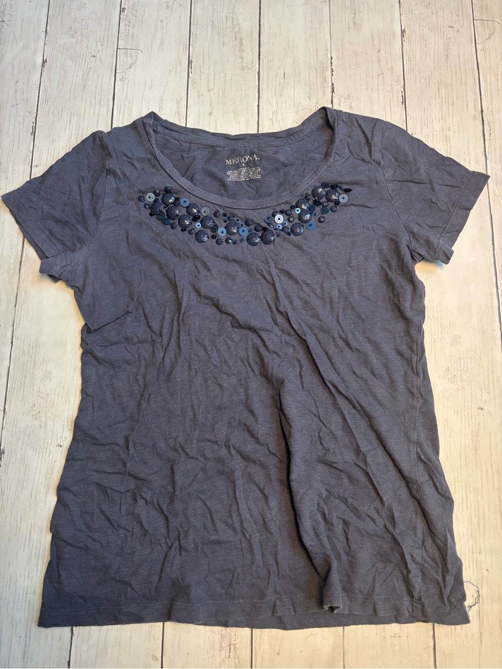 Merona Short-Sleeve Scoop Neck Tee with Navy Sequin Detail - Gray